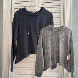 LOT (2) NWT Old Navy Active Cropped Sweater Hoodie Size Small Pullover Blue Gray